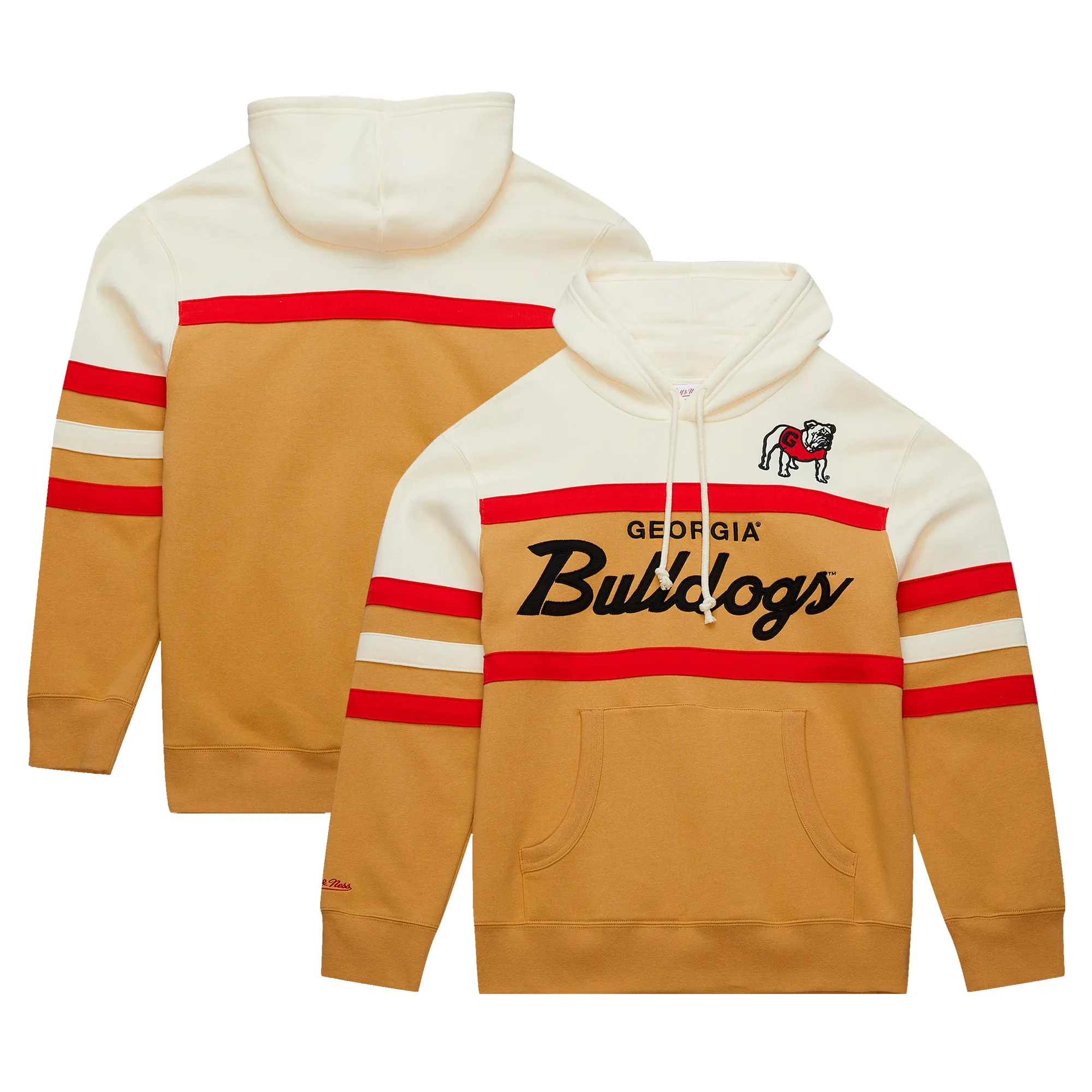 Men's Mitchell & Ness Cream Georgia Bulldogs Big & Tall Head Coach Pullover Hoodie