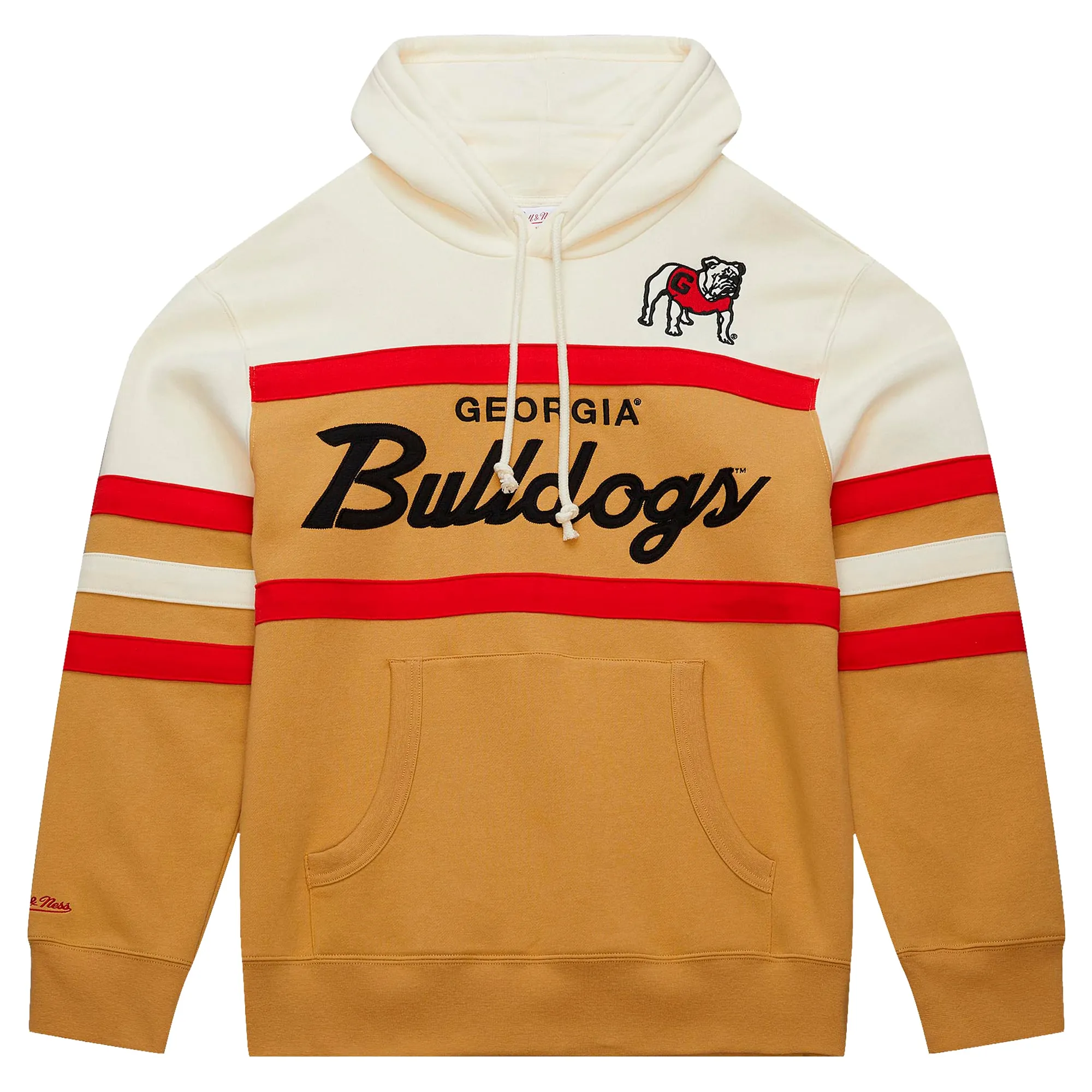 Men's Mitchell & Ness Cream Georgia Bulldogs Big & Tall Head Coach Pullover Hoodie