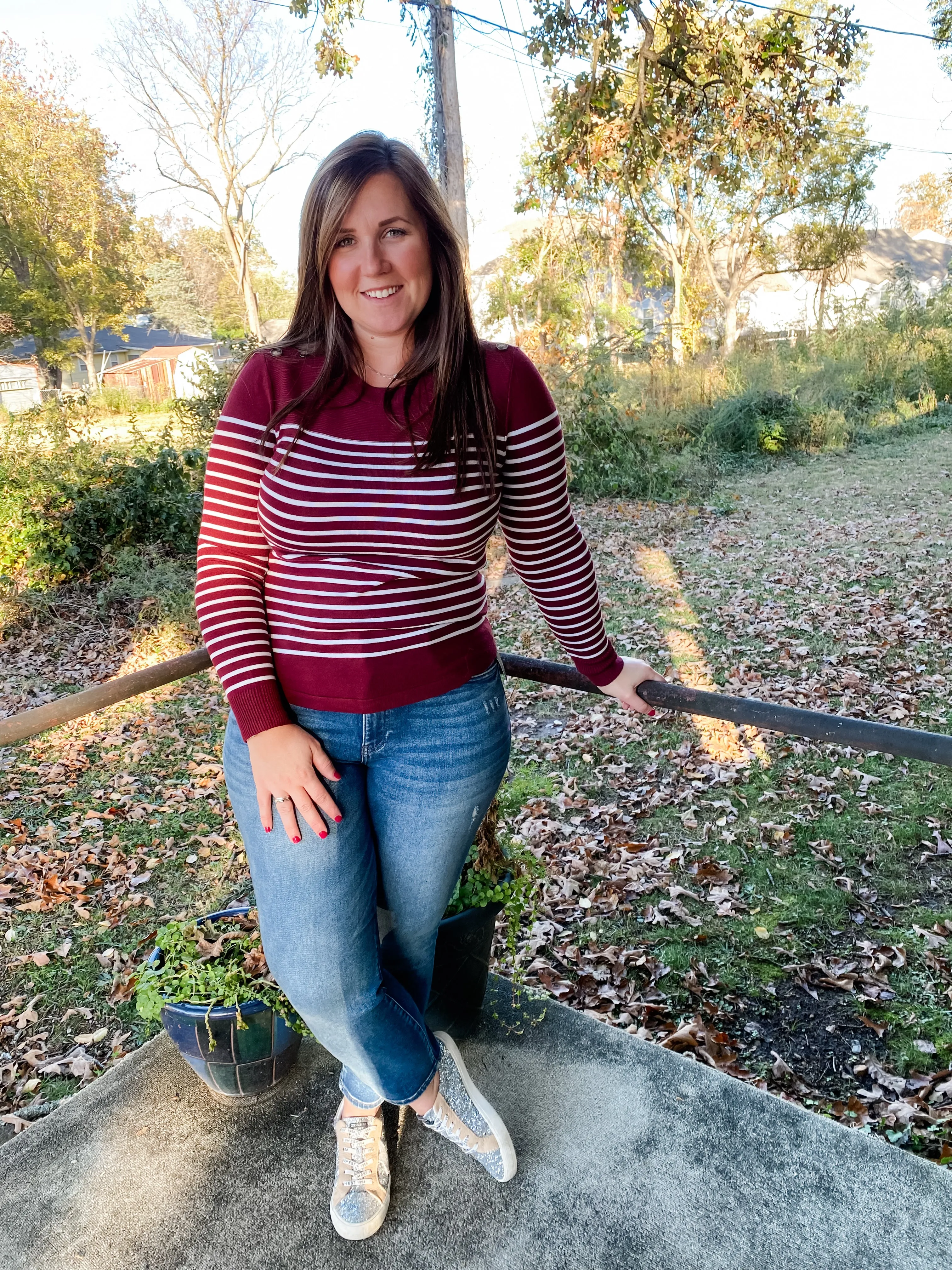 next best thing sweater - burgandy stripe