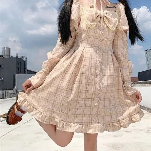 Olivia Snowbird Plaid Kawaii Princess Dolly Dress with Choker