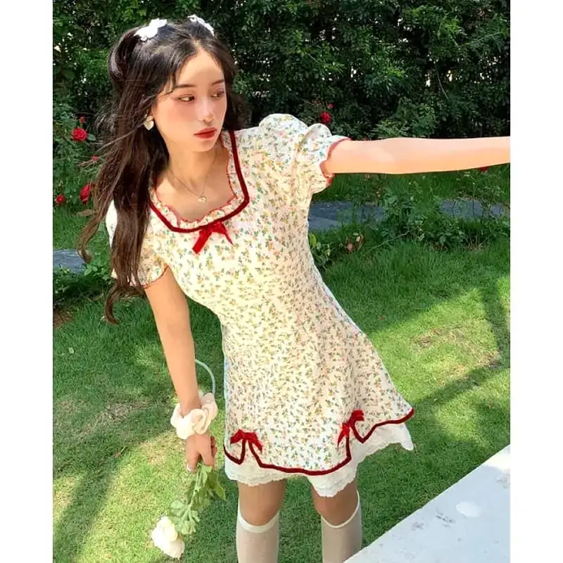 Petal Forest Kawaii Princess Floral Cottage Mini Dress