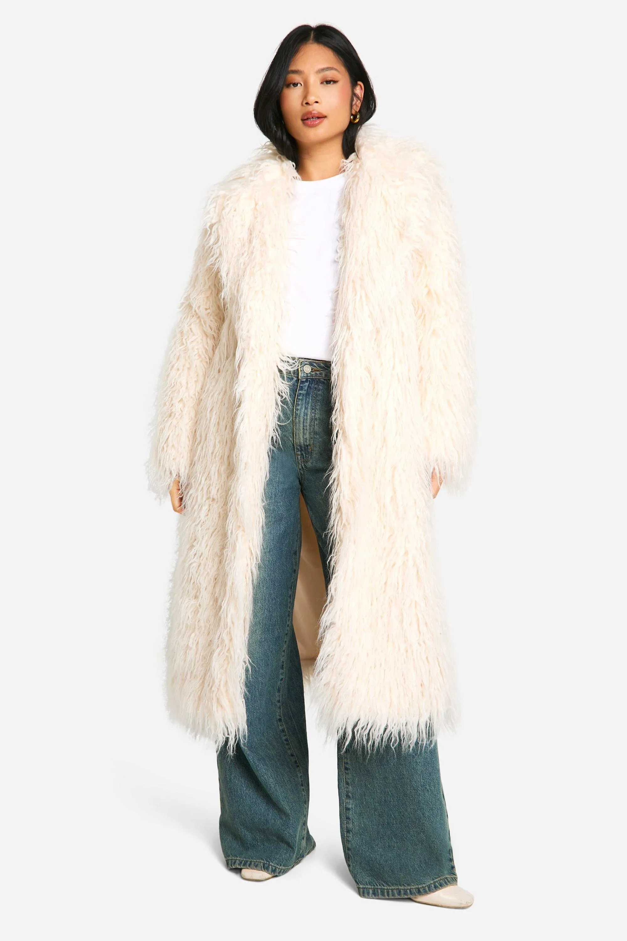 Petite Faux Mongolian Fur Maxi Coat