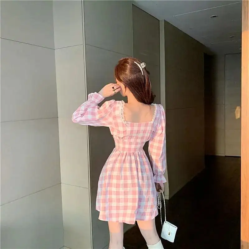 Pink Plaid Kawaii Princess Mini Dress