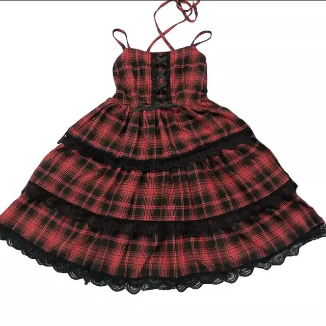 Plaid Gothic Lolita Lace Ruffle Dress