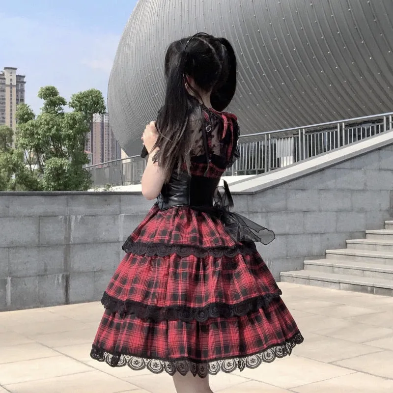 Plaid Gothic Lolita Lace Ruffle Dress