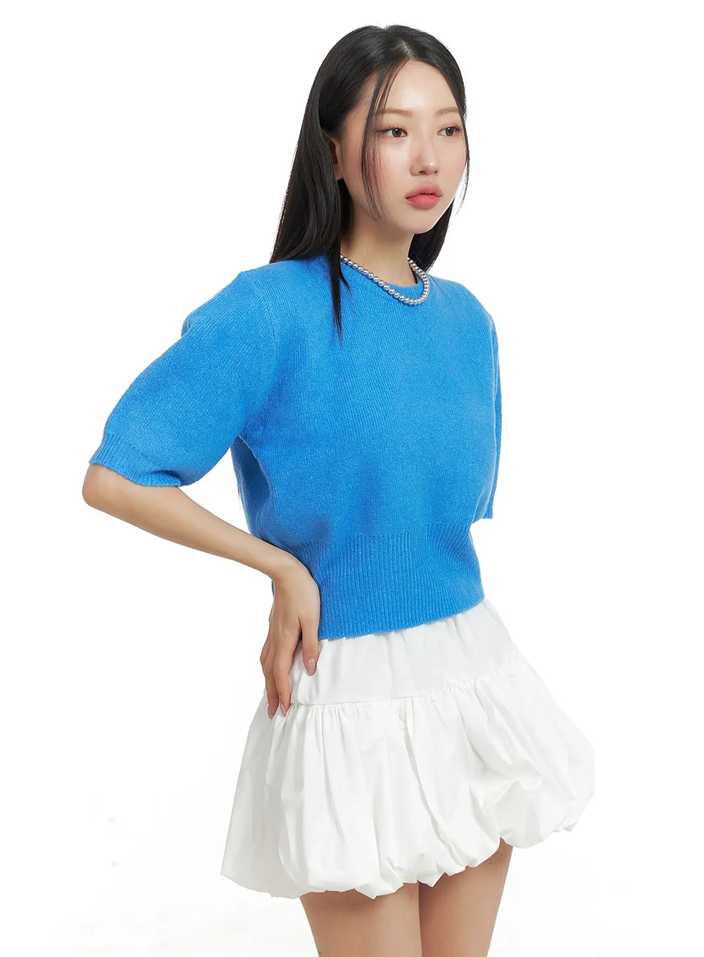 Puff Sleeve Crop Sweater OM428