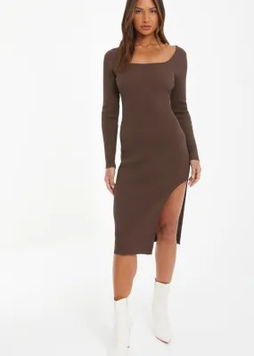 Quiz Brown Knit Long Sleeve Bodycon Midi Dress