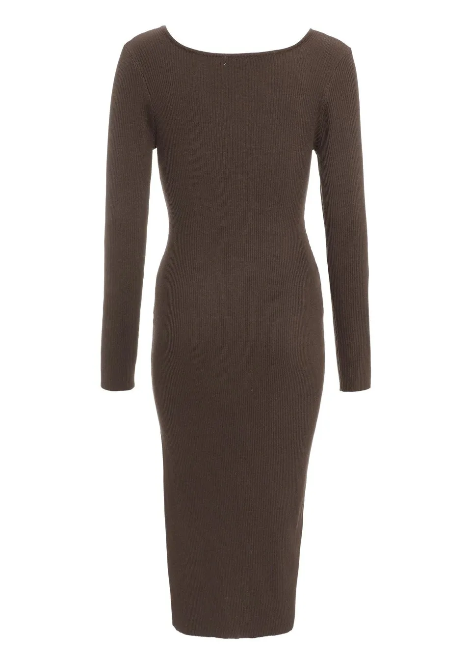 Quiz Brown Knit Long Sleeve Bodycon Midi Dress