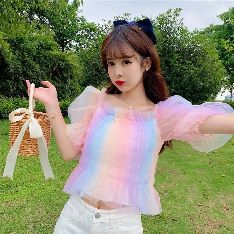 Rainbow Pastel Kawaii Aesthetic Princess Crop Top MK18909