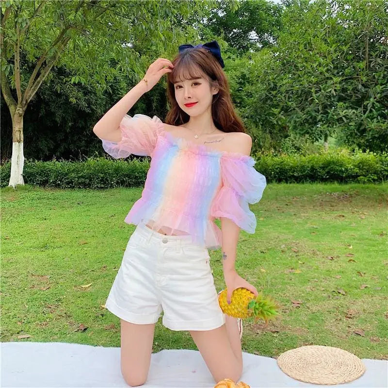 Rainbow Pastel Kawaii Aesthetic Princess Crop Top MK18909