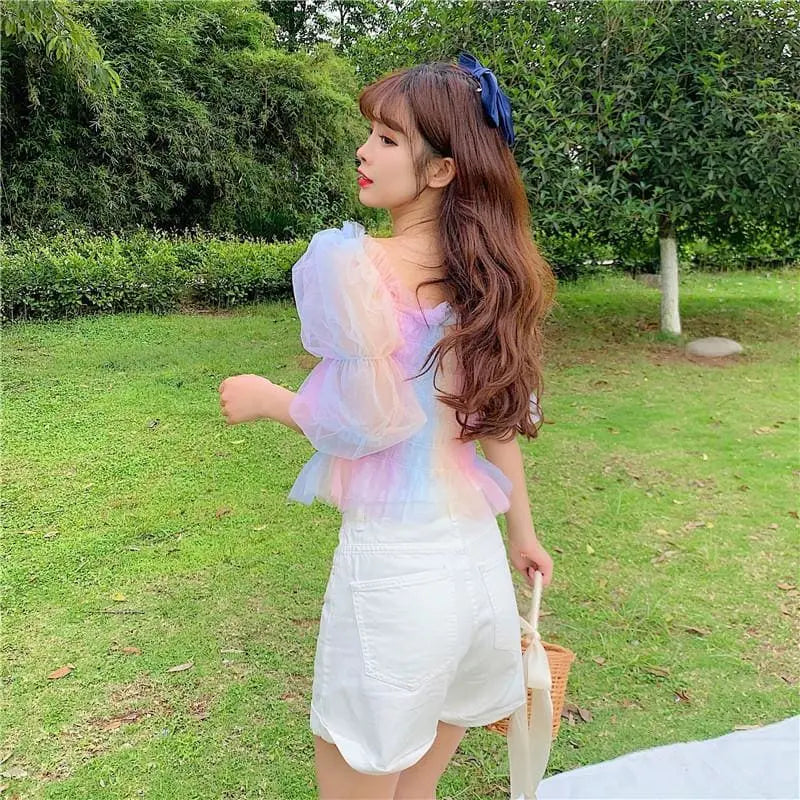 Rainbow Pastel Kawaii Aesthetic Princess Crop Top MK18909