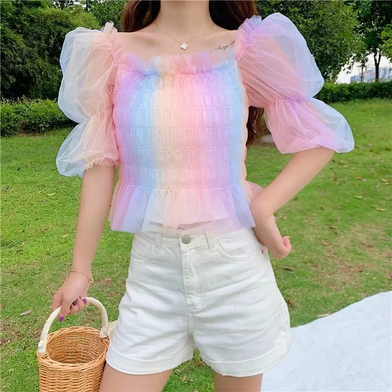 Rainbow Pastel Kawaii Aesthetic Princess Crop Top MK18909