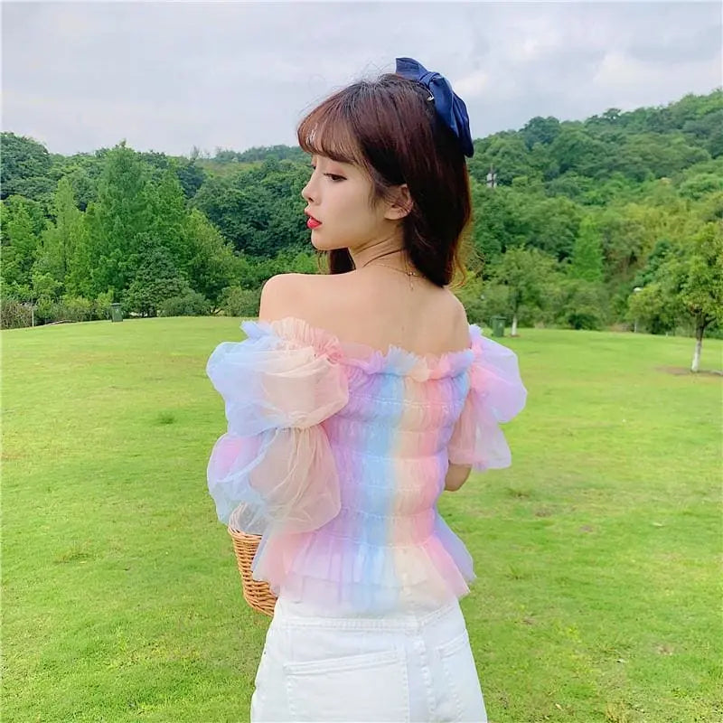 Rainbow Pastel Kawaii Aesthetic Princess Crop Top MK18909