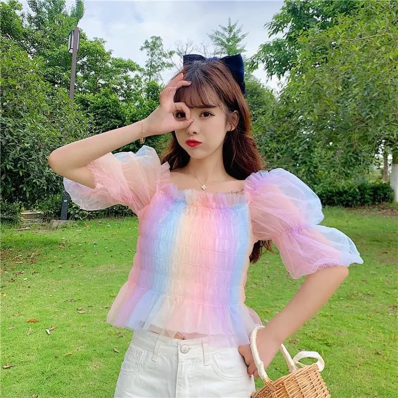 Rainbow Pastel Kawaii Aesthetic Princess Crop Top MK18909