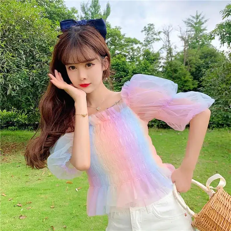 Rainbow Pastel Kawaii Aesthetic Princess Crop Top MK18909