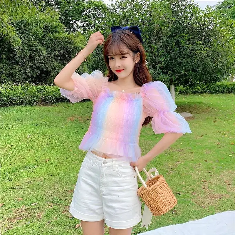 Rainbow Pastel Kawaii Aesthetic Princess Crop Top MK18909