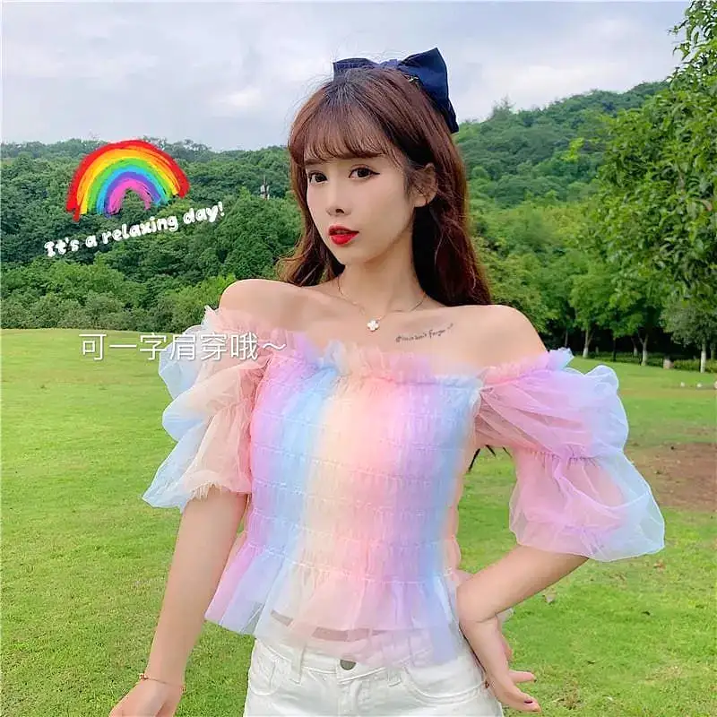 Rainbow Pastel Kawaii Aesthetic Princess Crop Top MK18909