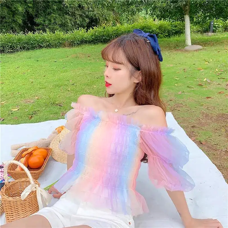 Rainbow Pastel Kawaii Aesthetic Princess Crop Top MK18909