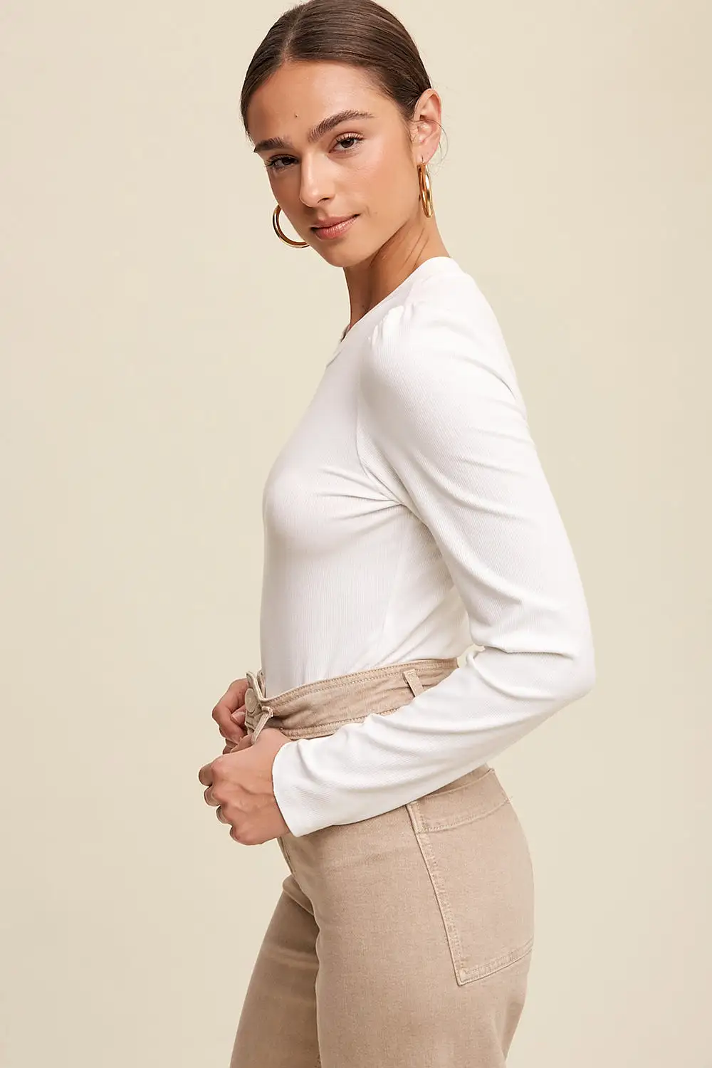 Rib Fitted Long Sleeve Knit Top