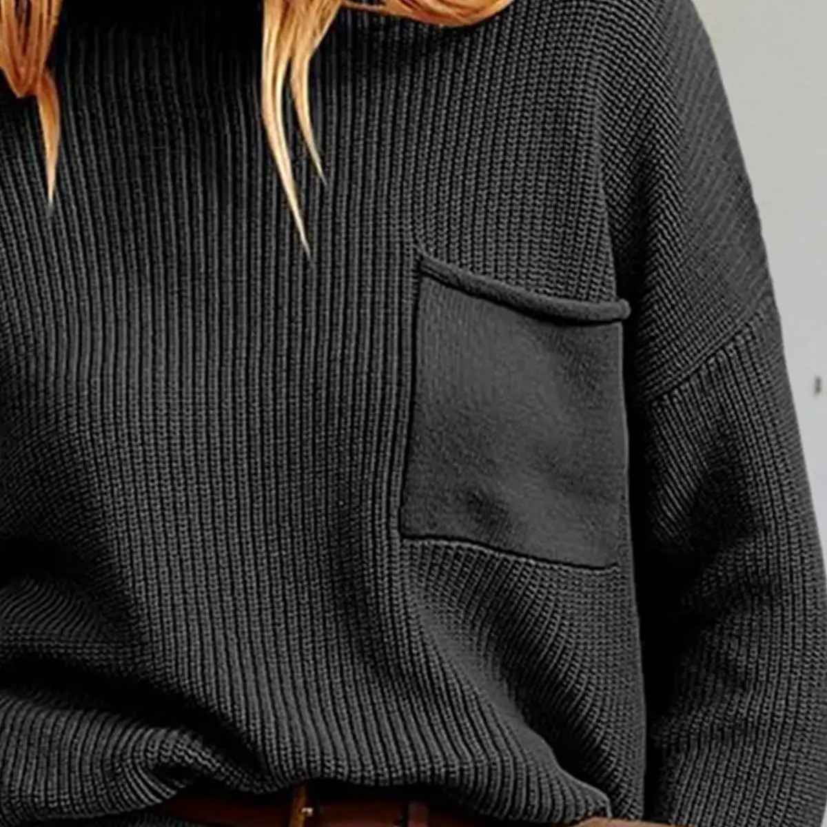 Rib-Knit Dropped Shoulder Sweater