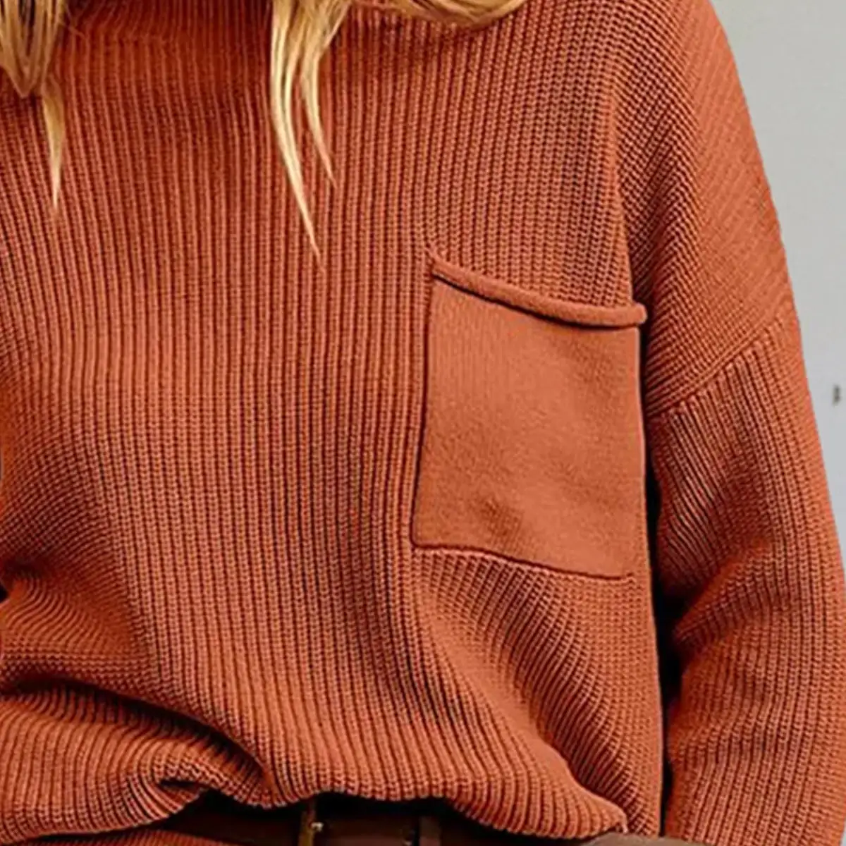 Rib-Knit Dropped Shoulder Sweater