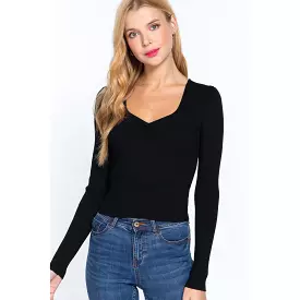 Shirring Sweatheart Neck Sweater