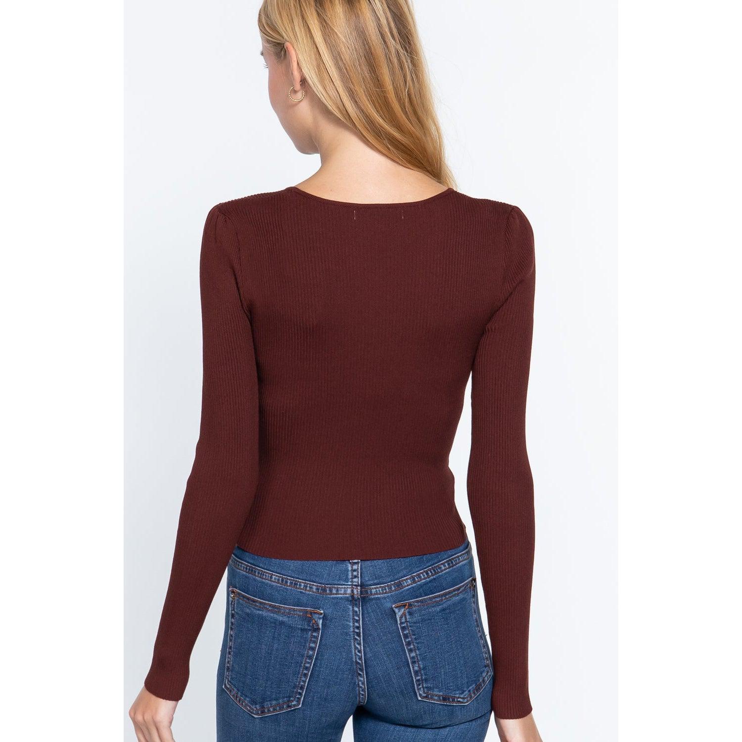 Shirring Sweatheart Neck Sweater