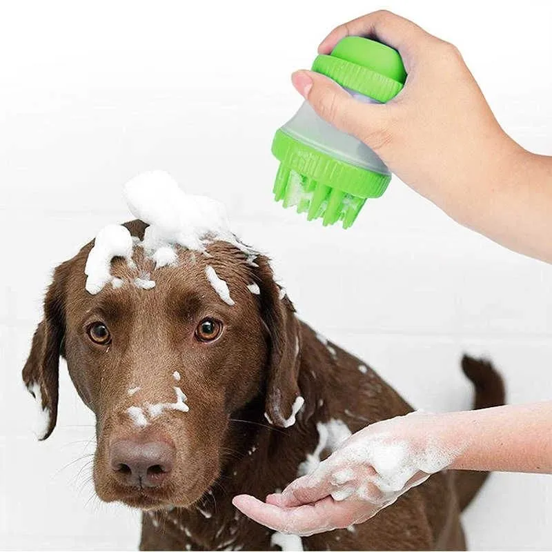 Silicone Dog Bathing Brush with Shampoo Storage | Petiboo