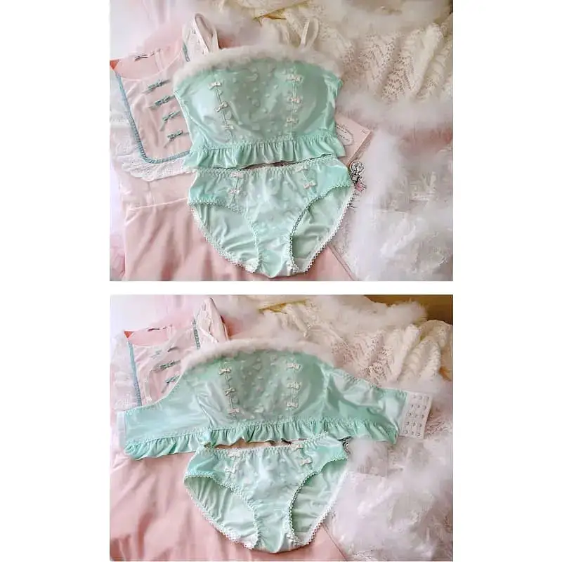 Soft Mint Heart Kawaii Princess Sweet Kawaii Lingerie Set