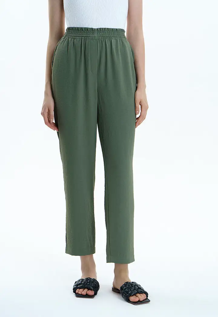 Solid Loose Fit Crinkled Trouser