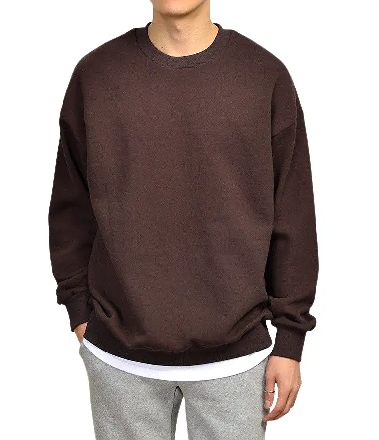 Solid Plain Casual Long Sleeved Sweatshirts Mens Crewneck Tops Napping Heavy Loose Fit Made in Korean Fashion Kpop Style