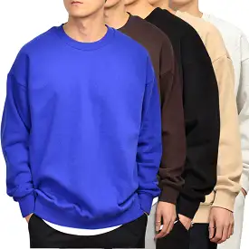 Solid Plain Casual Long Sleeved Sweatshirts Mens Crewneck Tops Napping Heavy Loose Fit Made in Korean Fashion Kpop Style