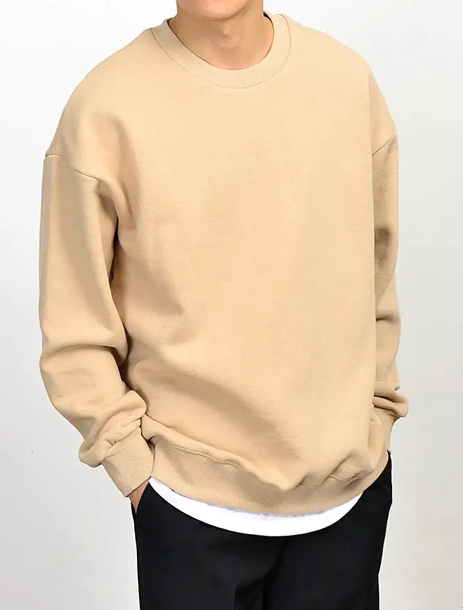 Solid Plain Casual Long Sleeved Sweatshirts Mens Crewneck Tops Napping Heavy Loose Fit Made in Korean Fashion Kpop Style