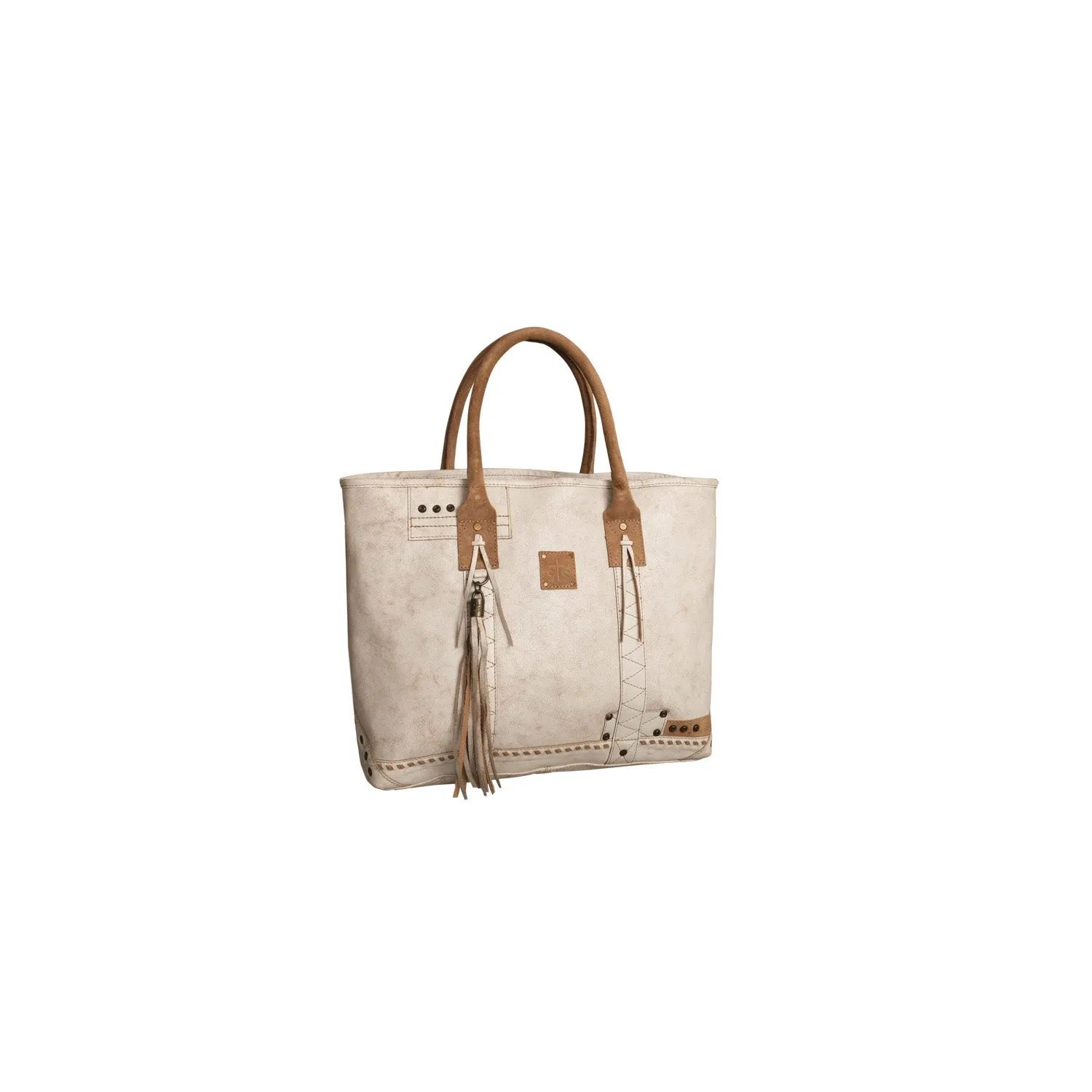 STS Ranchwear Womens Cremello All-In White/Tan Leather Shoulder Tote Bag