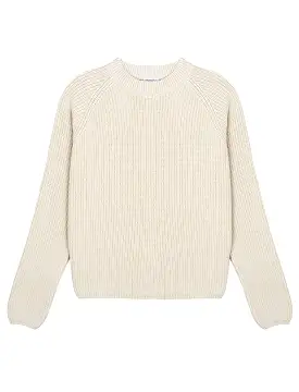 Sunspel Womens Cotton Boxy Crew Neck Sweater Ecru