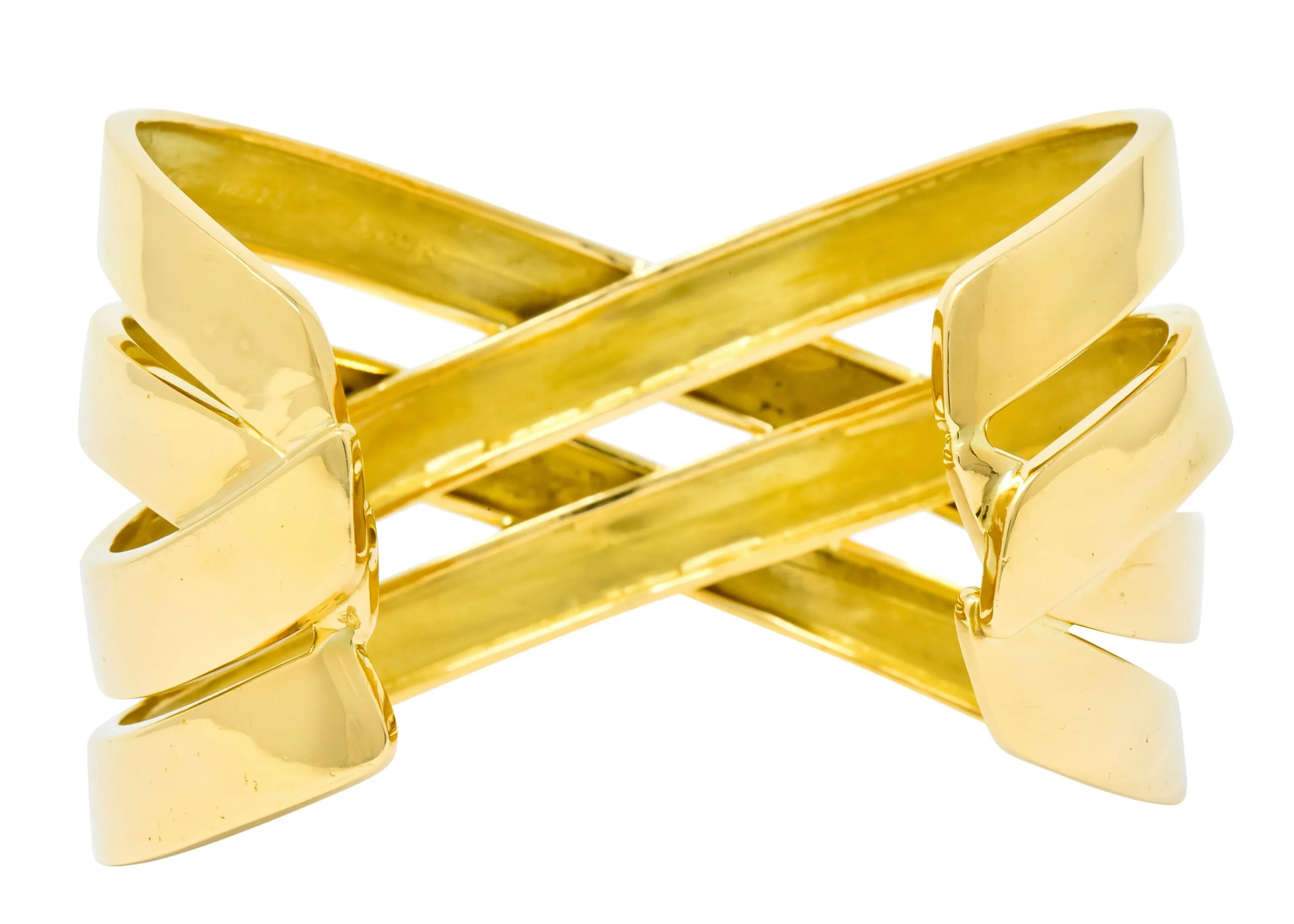 Tiffany & Co. Paloma Picasso French 18 Karat Yellow Gold Criss Cross Cuff Bracelet