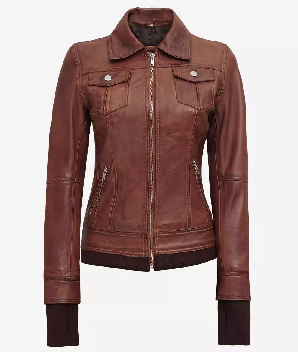 Tralee Women's Dark Brown Bomber Leather Jacket With Removable Hood