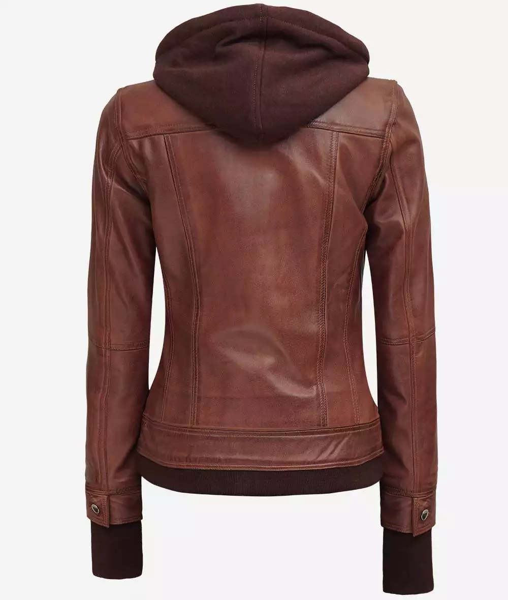 Tralee Women's Dark Brown Bomber Leather Jacket With Removable Hood