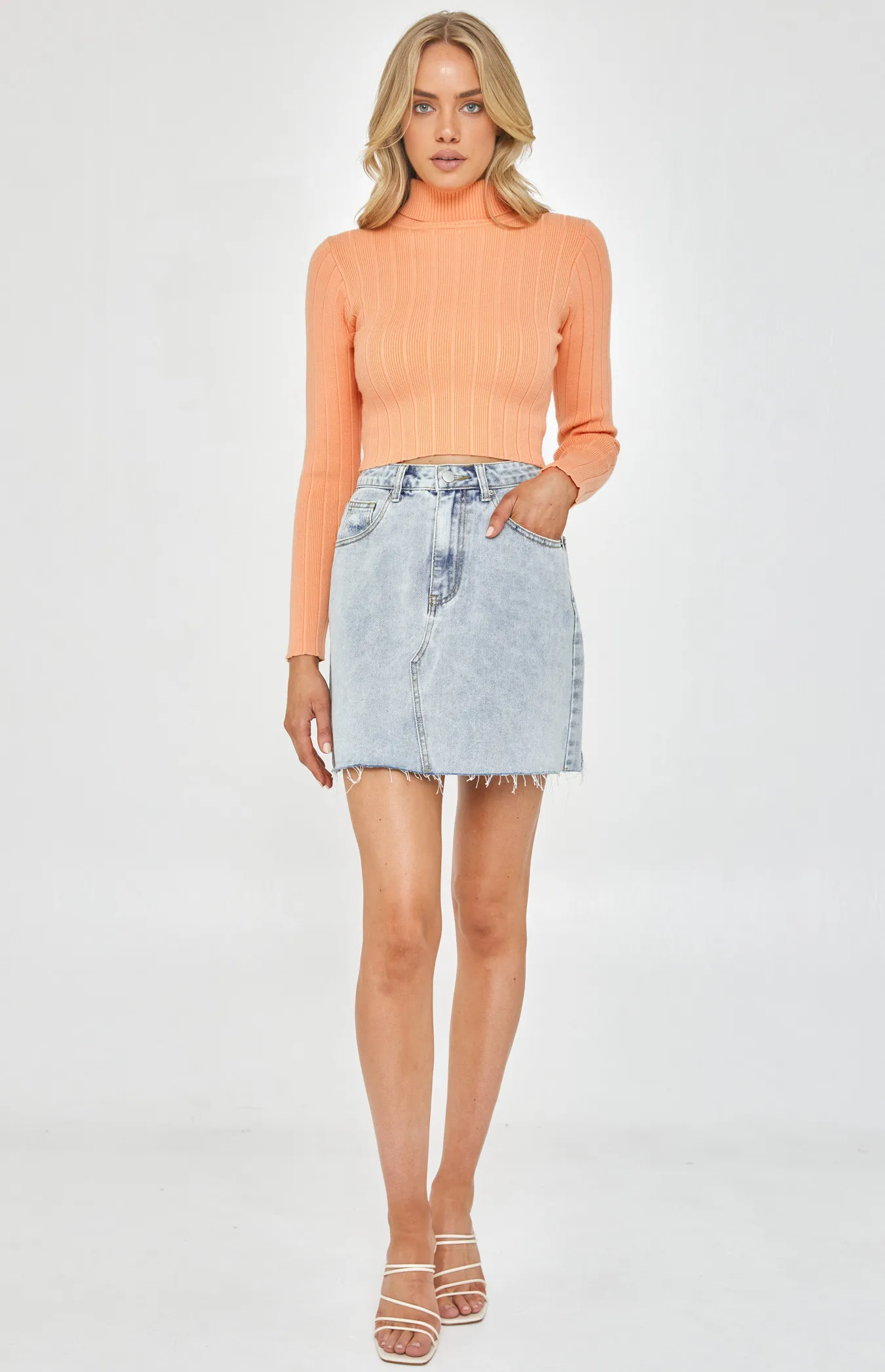 Turtleneck Wide Rib Textured Knit Crop (SKN453)