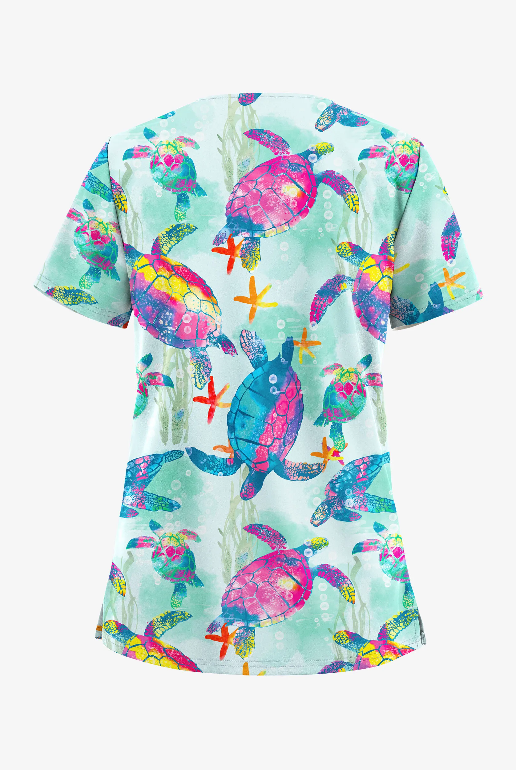 UA Butter-Soft STRETCH Turtle Journey Galaxy Women's 2-Pocket V-Neck Print Scrub Top