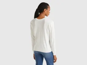 V-neck sweater in Modal® blend - Creamy White | Benetton