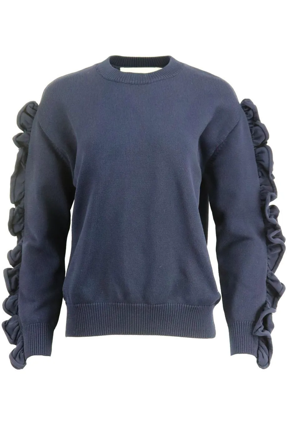 VICTORIA VICTORIA BECKHAM RUFFLE TRIMMED RIBBED KNIT SWEATER SMALL