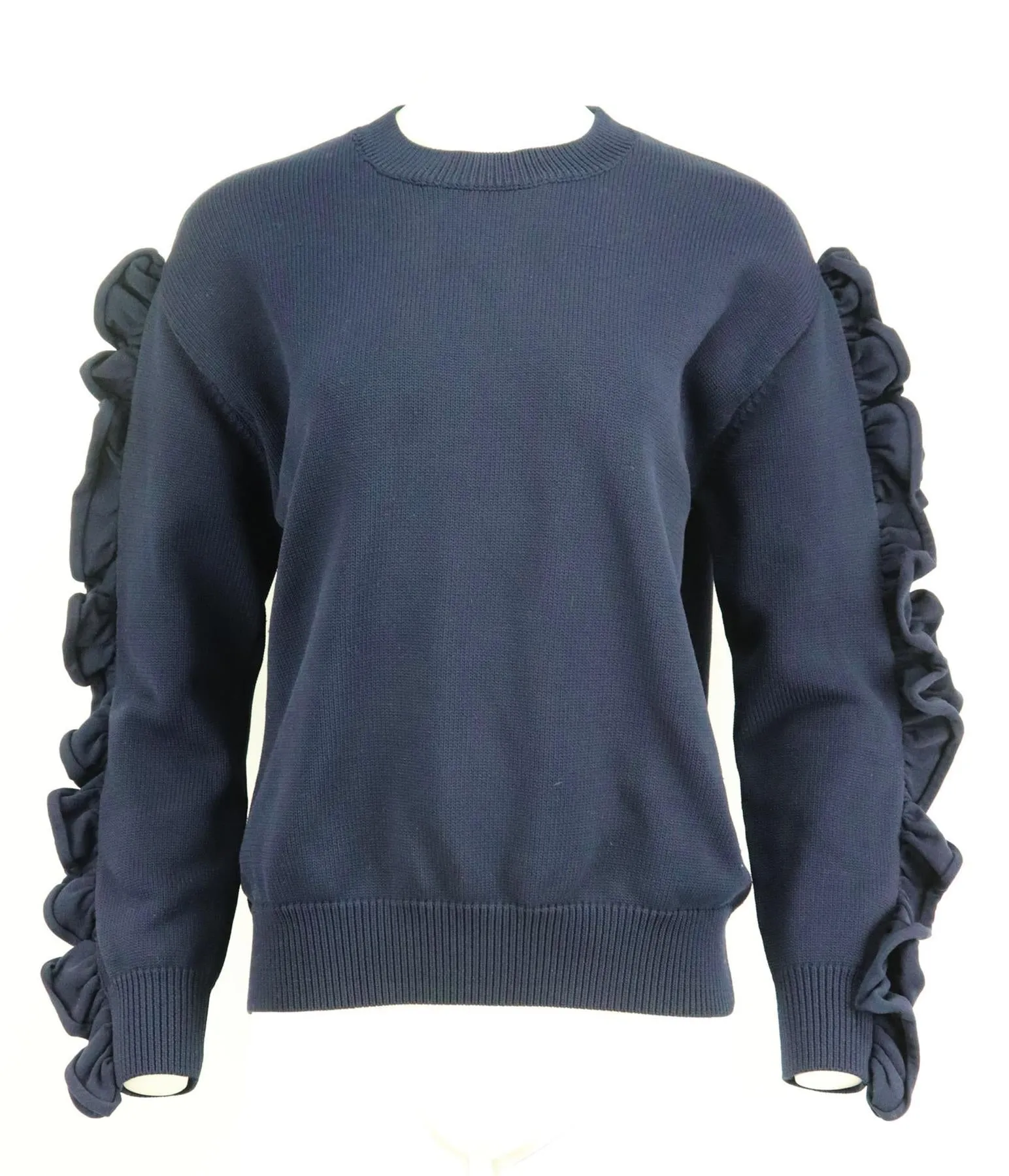 VICTORIA VICTORIA BECKHAM RUFFLE TRIMMED RIBBED KNIT SWEATER SMALL