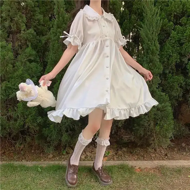 White Blossom Kawaii Princess Lolita Ruffle Dolly Girl Dress