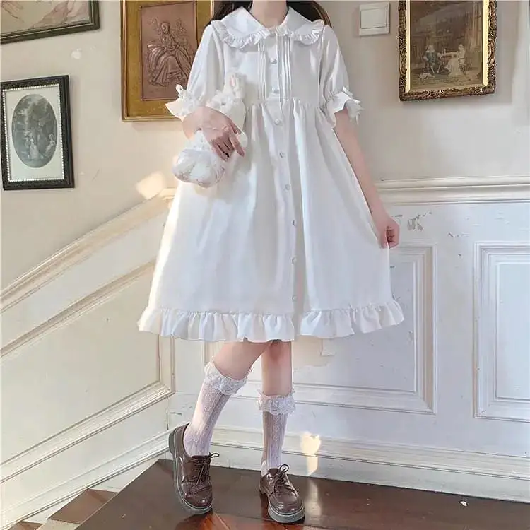 White Blossom Kawaii Princess Lolita Ruffle Dolly Girl Dress