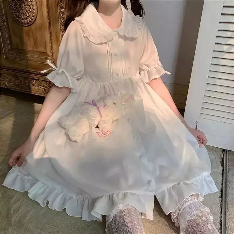 White Blossom Kawaii Princess Lolita Ruffle Dolly Girl Dress