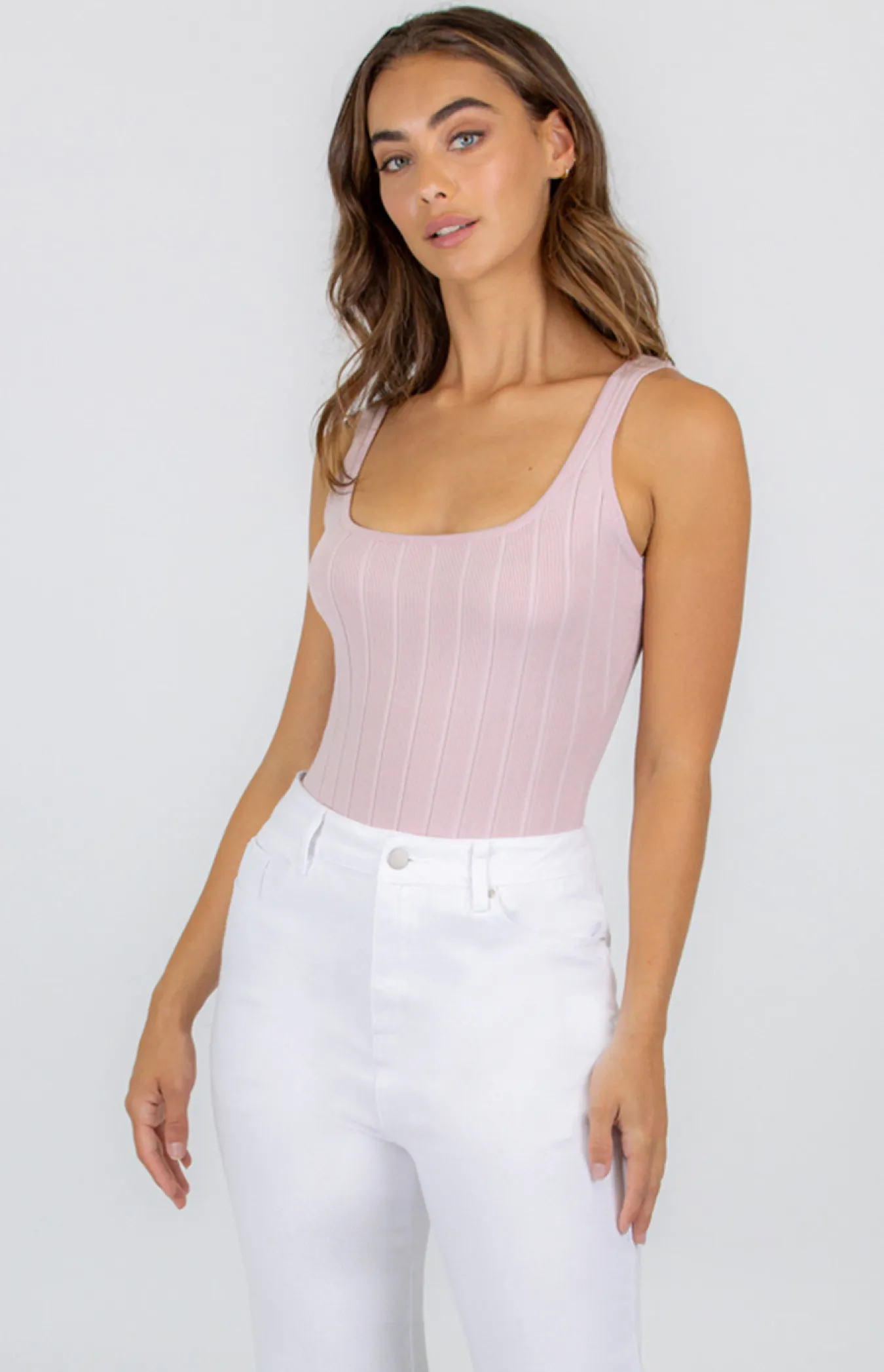 Wide Rib Square Neckline Knit Bodysuit (SKN411)