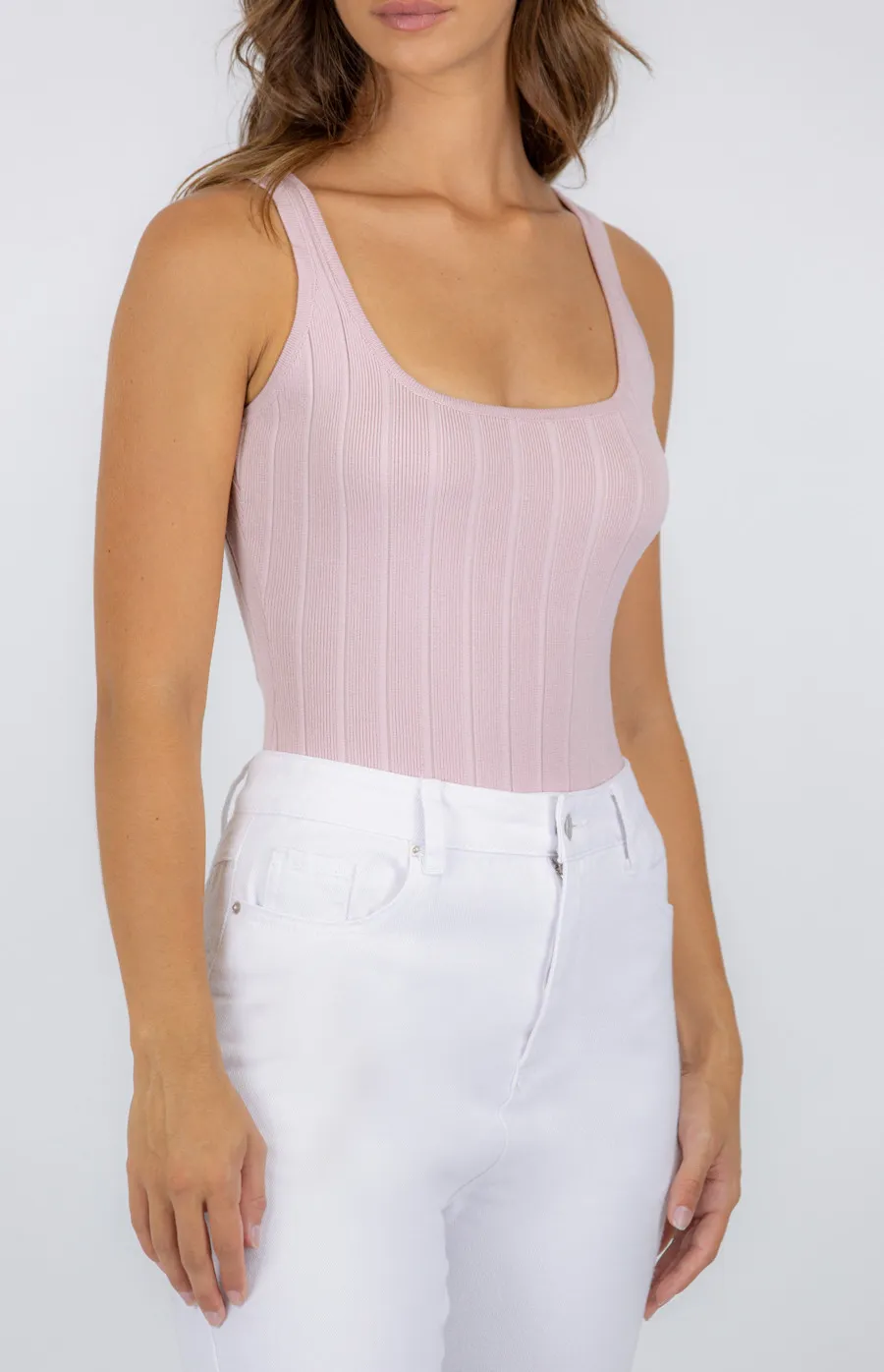 Wide Rib Square Neckline Knit Bodysuit (SKN411)