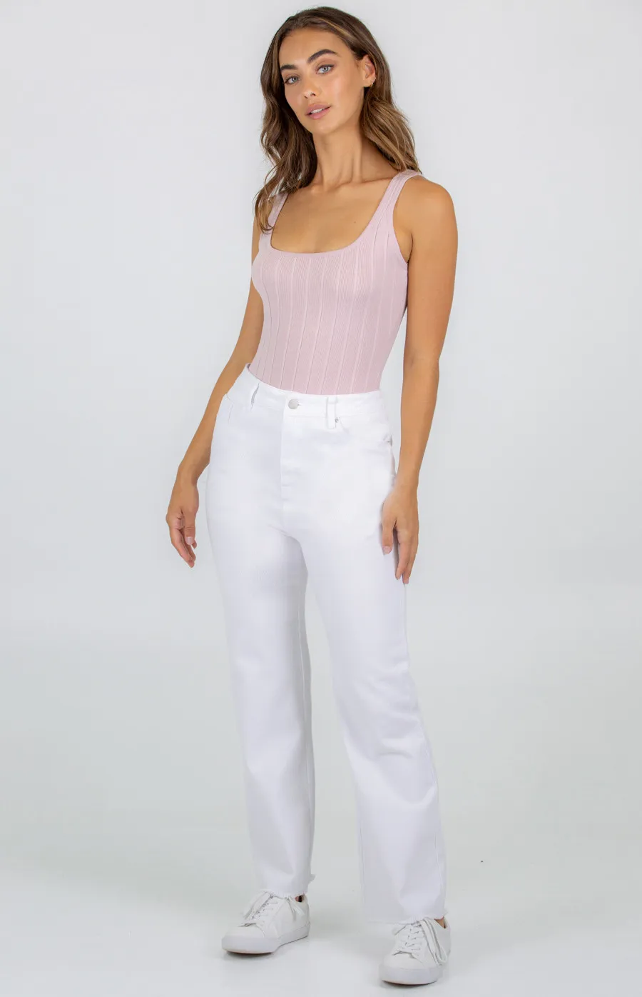 Wide Rib Square Neckline Knit Bodysuit (SKN411)