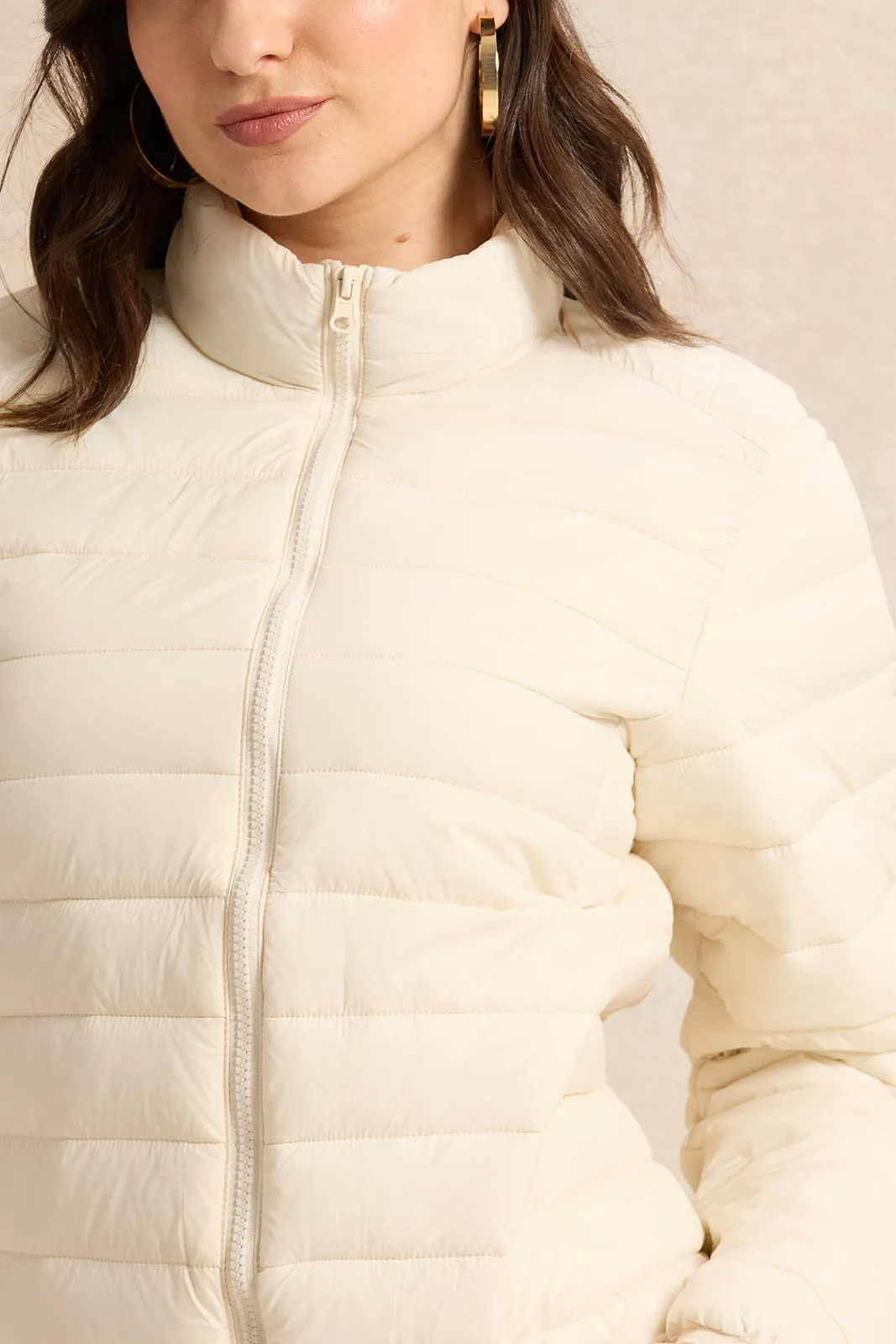 Women Ivory Textured Jacket